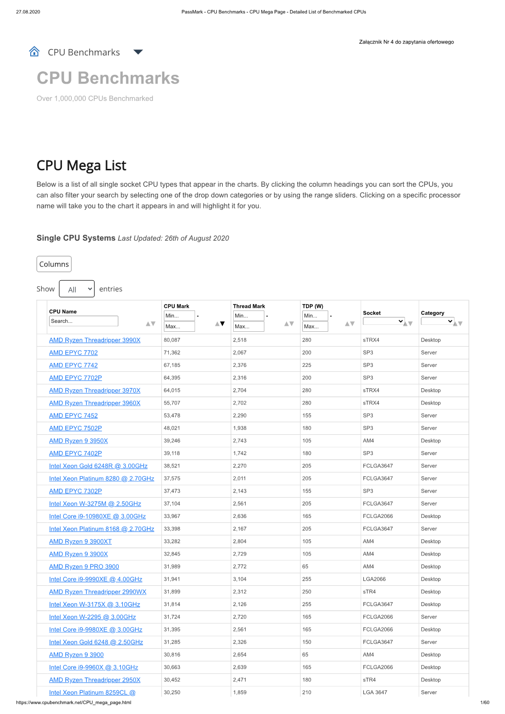 CPU Benchmarks - CPU Mega Page - Detailed List of Benchmarked Cpus