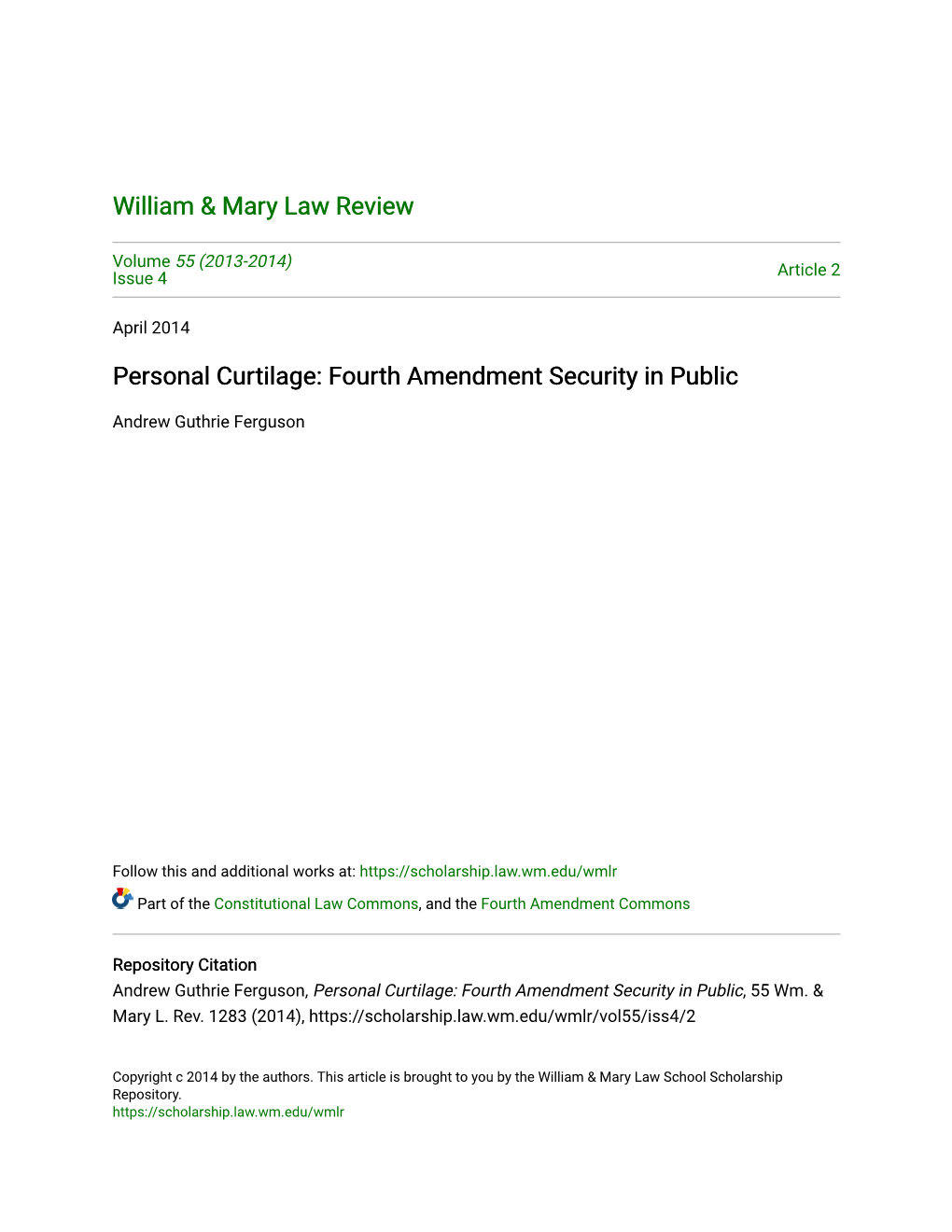 Personal Curtilage: Fourth Amendment Security in Public