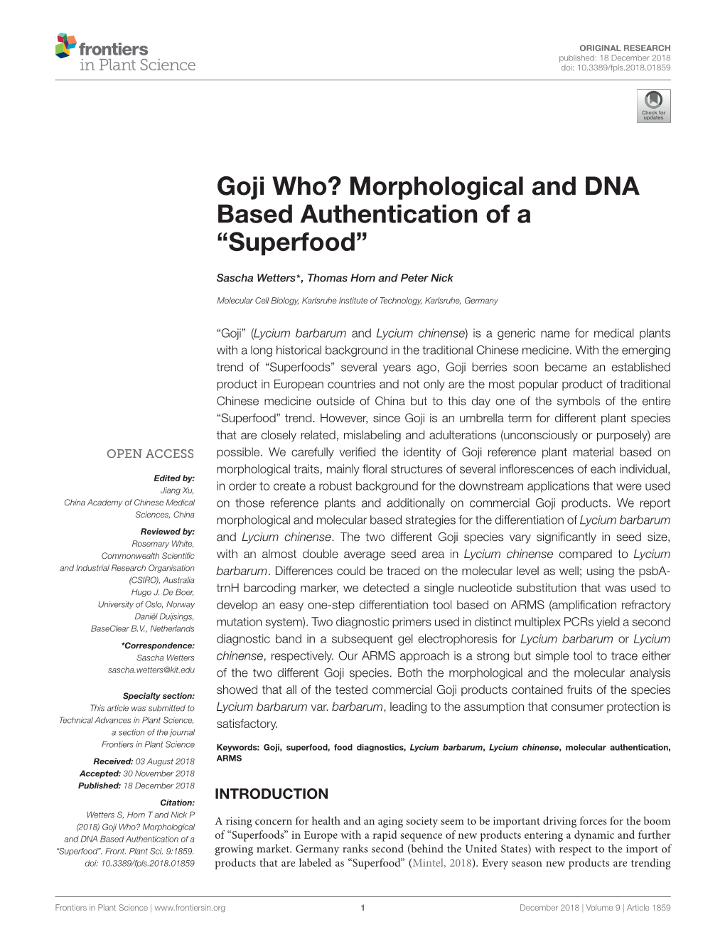 Goji Who? Morphological and DNA Based Authentication of a “Superfood”