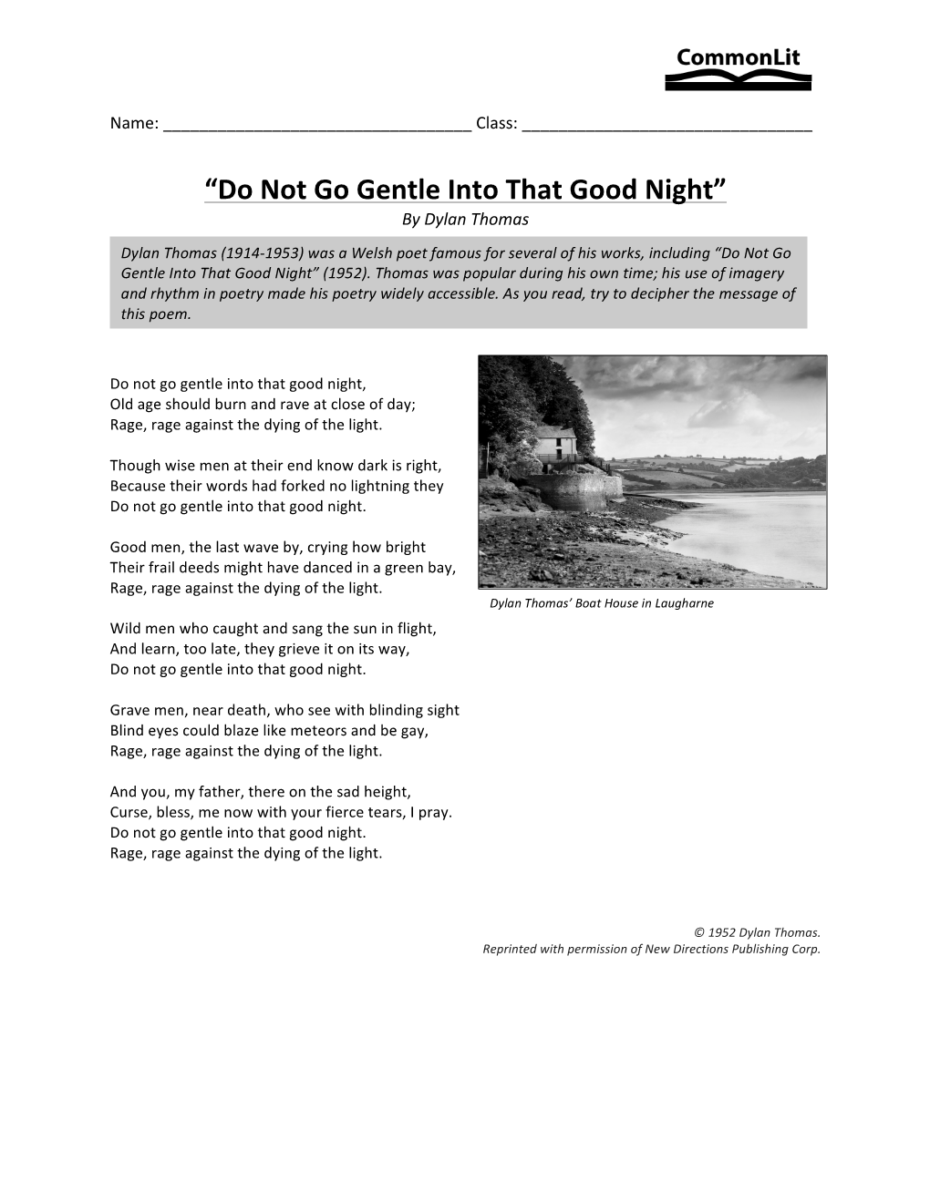 “Do Not Go Gentle Into That Good Night” by Dylan Thomas