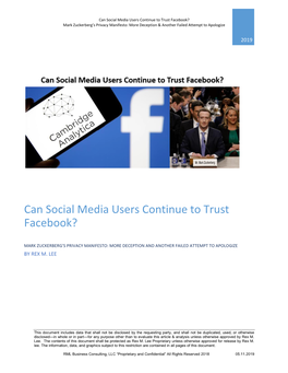 Can Social Media Users Continue to Trust Facebook? Mark Zuckerberg’S Privacy Manifesto: More Deception & Another Failed Attempt to Apologize