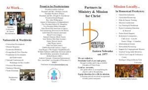 At Work… Partners in Ministry & Mission for Christ Mission Locally
