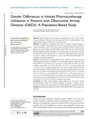 Gender Differences in Inhaled Pharmacotherapy Utilization in Patients with Obstructive Airway Diseases (Oads): a Population-Based Study