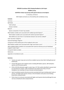 1 RSPB/NE Countdown 2010: Bringing Reedbeds to Life Project Wildlife Surveys CHAPTER 4: Water Trap Surveys with Special Referenc