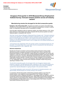 Hungary's First-Quarter in 2019 Manpowergroup Employment