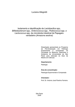 Luciana Allegretti Isolamento E Identificação De Lactobacillus Spp