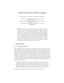 Formal Grammars of Early Language