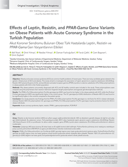 Effects of Leptin, Resistin, and PPAR-Gama Gene Variants on Obese Patients with Acute Coronary Syndrome in the Turkish Populatio