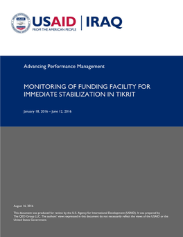 Monitoring of Funding Facility for Immediate Stabilization in Tikrit