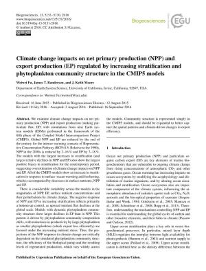 Climate Change Impacts on Net Primary Production (NPP) And