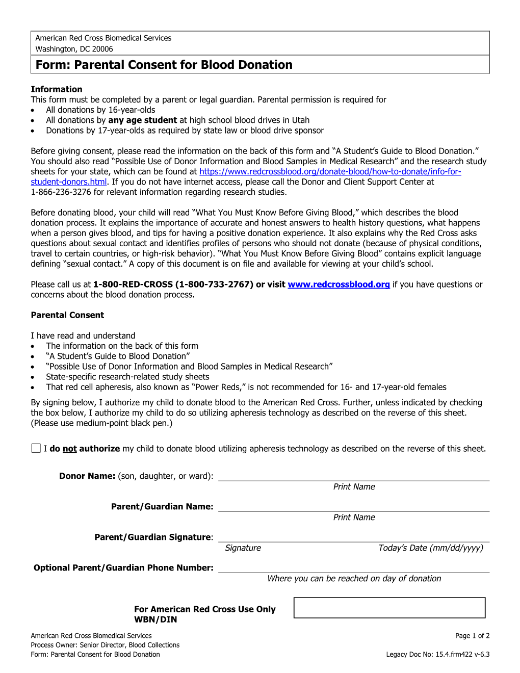 Form: Parental Consent For Blood Donation - DocsLib