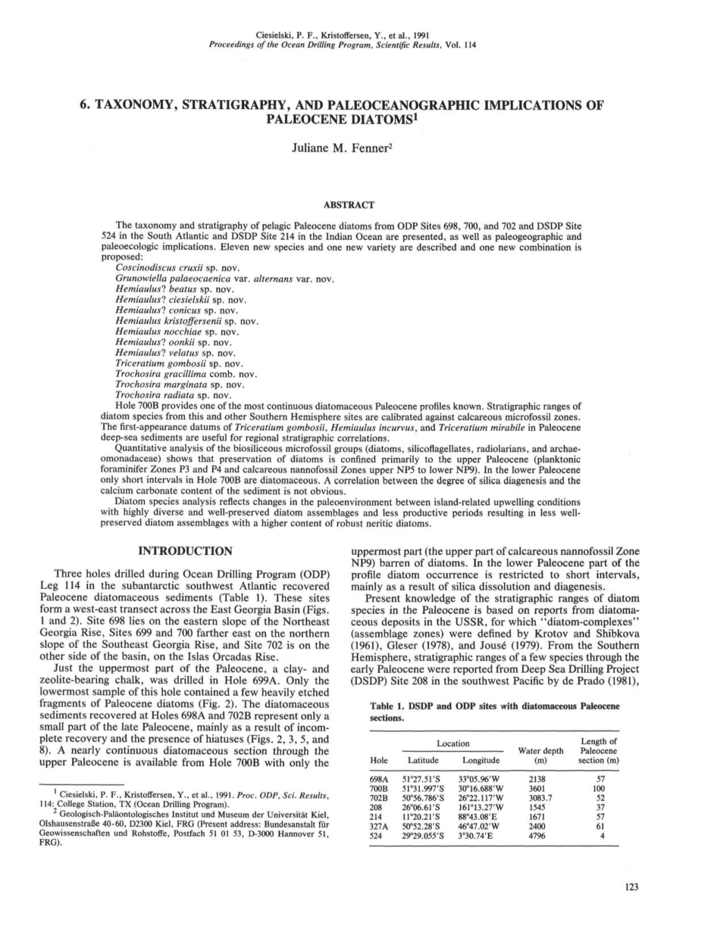 6. Taxonomy, Stratigraphy, and Paleoceanographic Implications of Paleocene Diatoms1