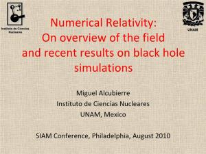 Numerical Relativity: Instituto De Ciencias Instituto De Ciencias UNAMUNAM Nuclearesnucleares on Overview of the Field and Recent Results on Black Hole Simulations