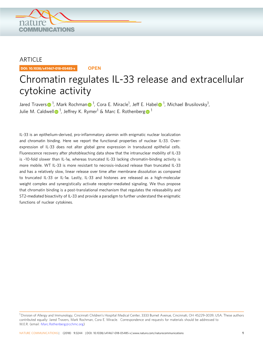 Chromatin Regulates IL-33 Release and Extracellular Cytokine Activity