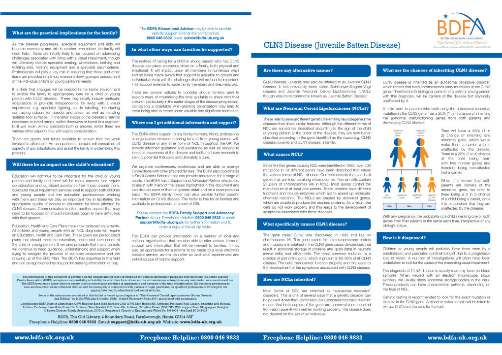 CLN3 Disease (Juvenile Batten Disease) Need Help