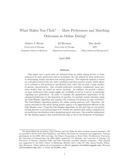 Mate Preferences and Matching Outcomes in Online Dating∗