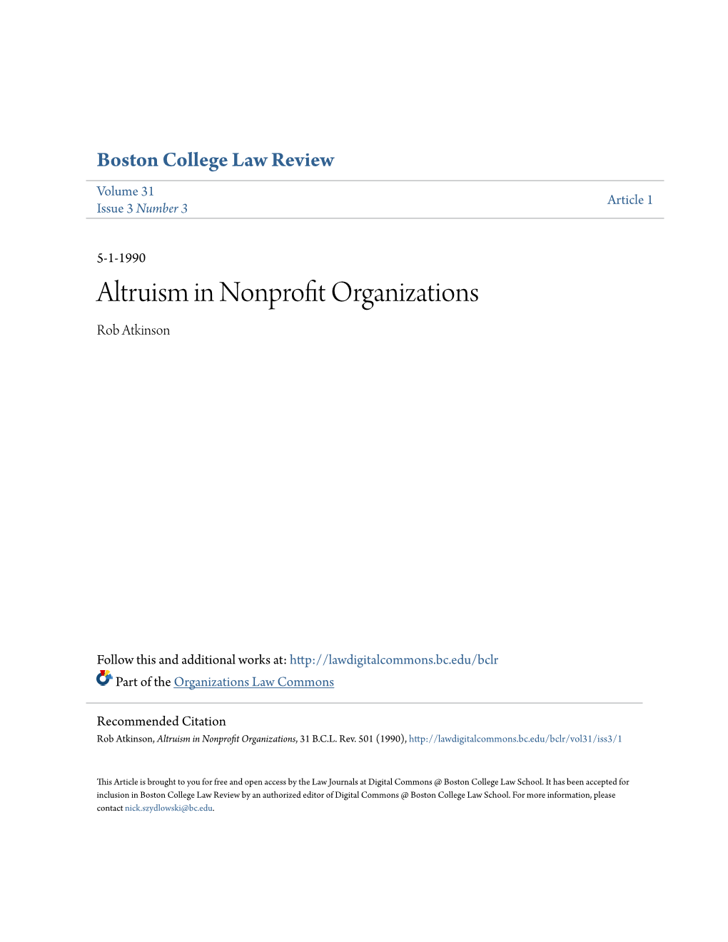 Altruism in Nonprofit Organizations Rob Atkinson