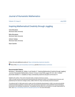 Inspiring Mathematical Creativity Through Juggling