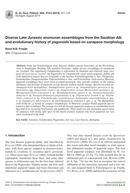 Diverse Late Jurassic Anomuran Assemblages from the Swabian Alb and Evolutionary History of Paguroids Based on Carapace Morphology