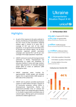 UNICEF Ukraine Sitrep #40 (1- 30 November 2015).Pdf
