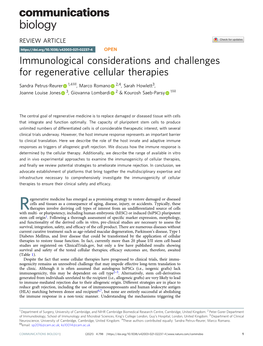 Immunological Considerations and Challenges for Regenerative Cellular