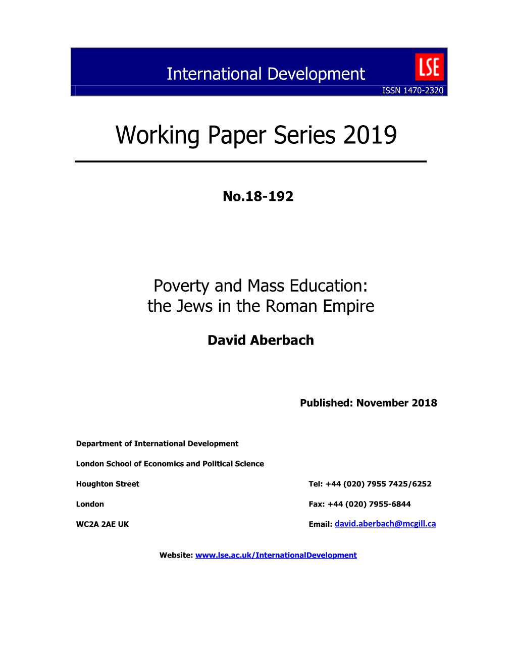 Working Paper Series 2019