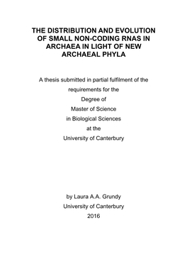 The Distribution and Evolution of Small Non-Coding Rnas in Archaea in Light of New Archaeal Phyla