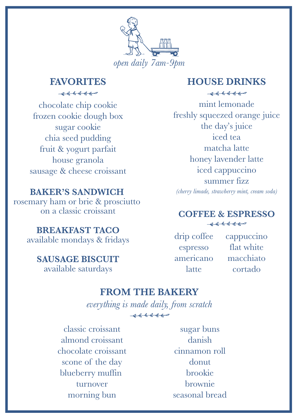 Milk & Cookies Menu Winter 2018