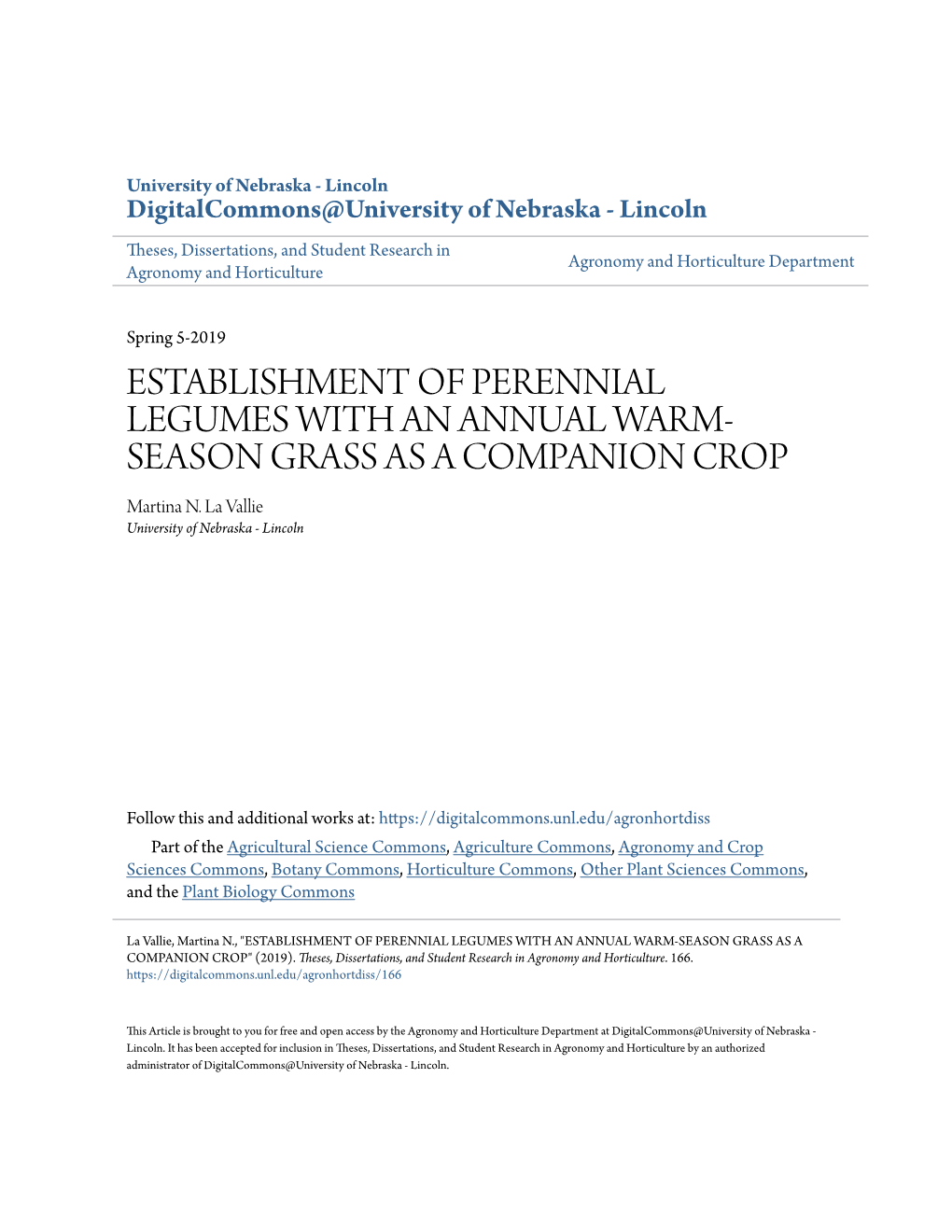 Establishment of Perennial Legumes with an Annual Warm-Season Grass As a Companion Crop