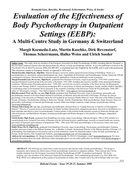 Evaluation of the Effectiveness of Body Psychotherapy in Outpatient Settings (EEBP): a Multi-Centre Study in Germany & Switzerland