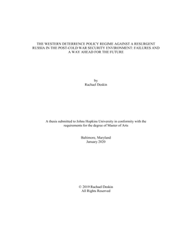 The Western Deterrence Policy Regime Against a Resurgent Russia in the Post-Cold War Security Environment: Failures and a Way Ahead for the Future