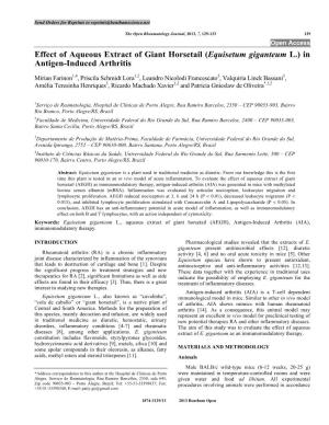 Effect of Aqueous Extract of Giant Horsetail (Equisetum Giganteum L.) in Antigen-Induced Arthritis