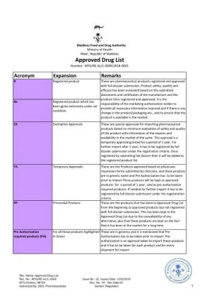 Approved Drug List,February 2018