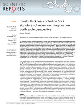Crustal Thickness Control on Sr/Y Signatures of Recent Arc Magmas