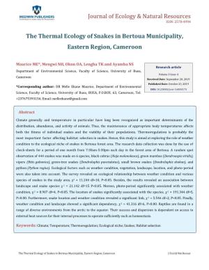 The Thermal Ecology of Snakes in Bertoua Municipality, Eastern Region, Cameroon