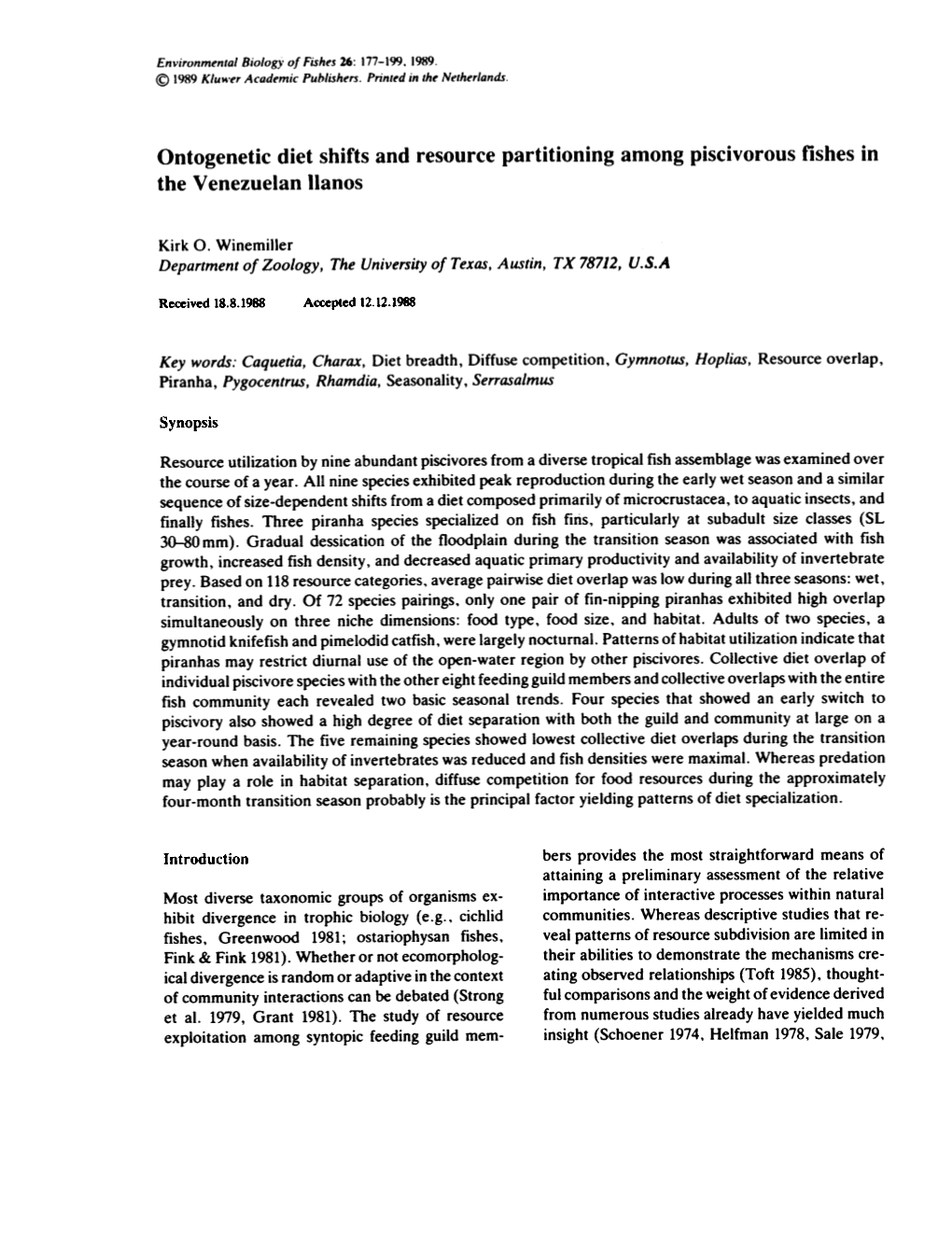 Ontogenetic Diet Shifts and Resource Partitioning Among Piscivorous Fishes in the Venezuelanllanos