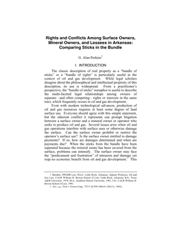 Rights and Conflicts Among Surface Owners, Mineral Owners, and Lessees in Arkansas: Comparing Sticks in the Bundle