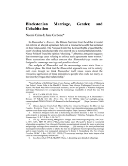 Blackstonian Marriage, Gender, and Cohabitation