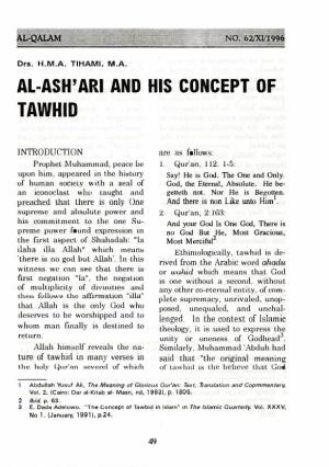 Al-Ash' Ari and His Concept of Tawhid