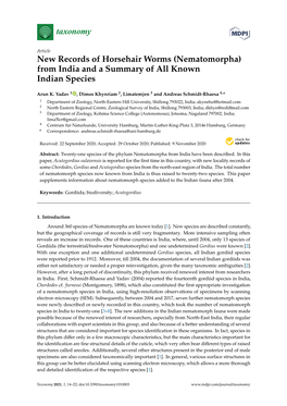 New Records of Horsehair Worms (Nematomorpha) from India and a Summary of All Known Indian Species