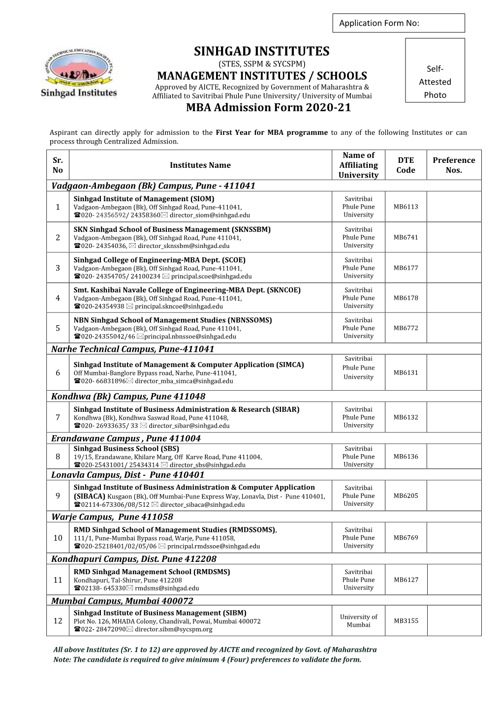 MBA Application Form 2020 21.Pdf