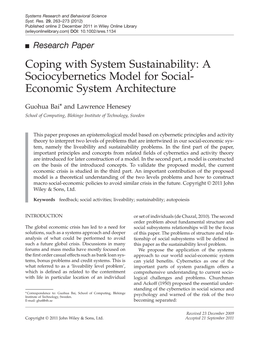 A Sociocybernetics Model for Social- Economic System Architecture