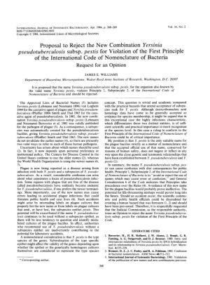 Proposal to Reject the New Combination Yersinia Pseudotuberculosis Subsp