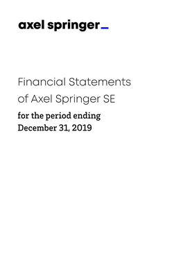 Financial Statements of Axel Springer SE As of December 31, 2019