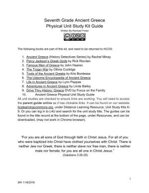 Seventh Grade Ancient Greece Physical Unit Study Kit Guide Written by Rachael Freed