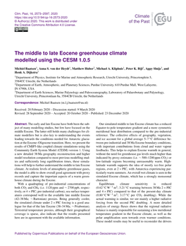 The Middle to Late Eocene Greenhouse Climate Modelled Using the CESM 1.0.5