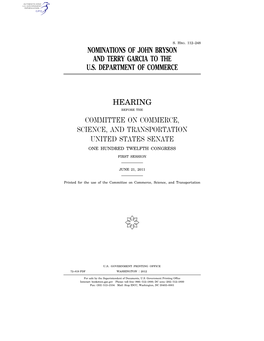 Nominations of John Bryson and Terry Garcia to the Us Department Of