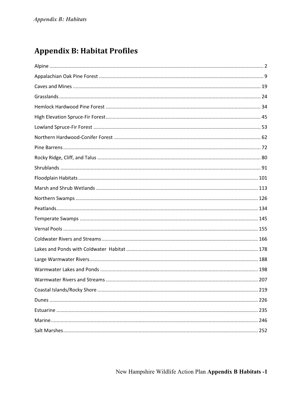 New Hampshire Wildlife Action Plan Appendix B Habitats -1 Appendix B: Habitats