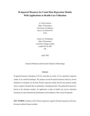 R-Squared Measures for Count Data Regression Models with Applications to Health Care Utilization