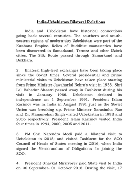 India-Uzbekistan Bilateral Relations